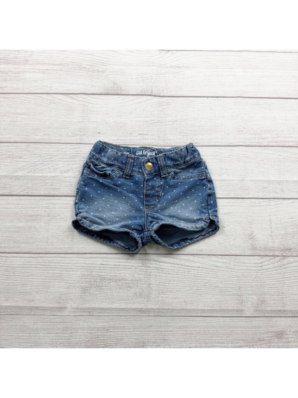 Cat & Jack Toddler Girls Denim Polka Dot Shorts Super Stretch Adjustable 2T